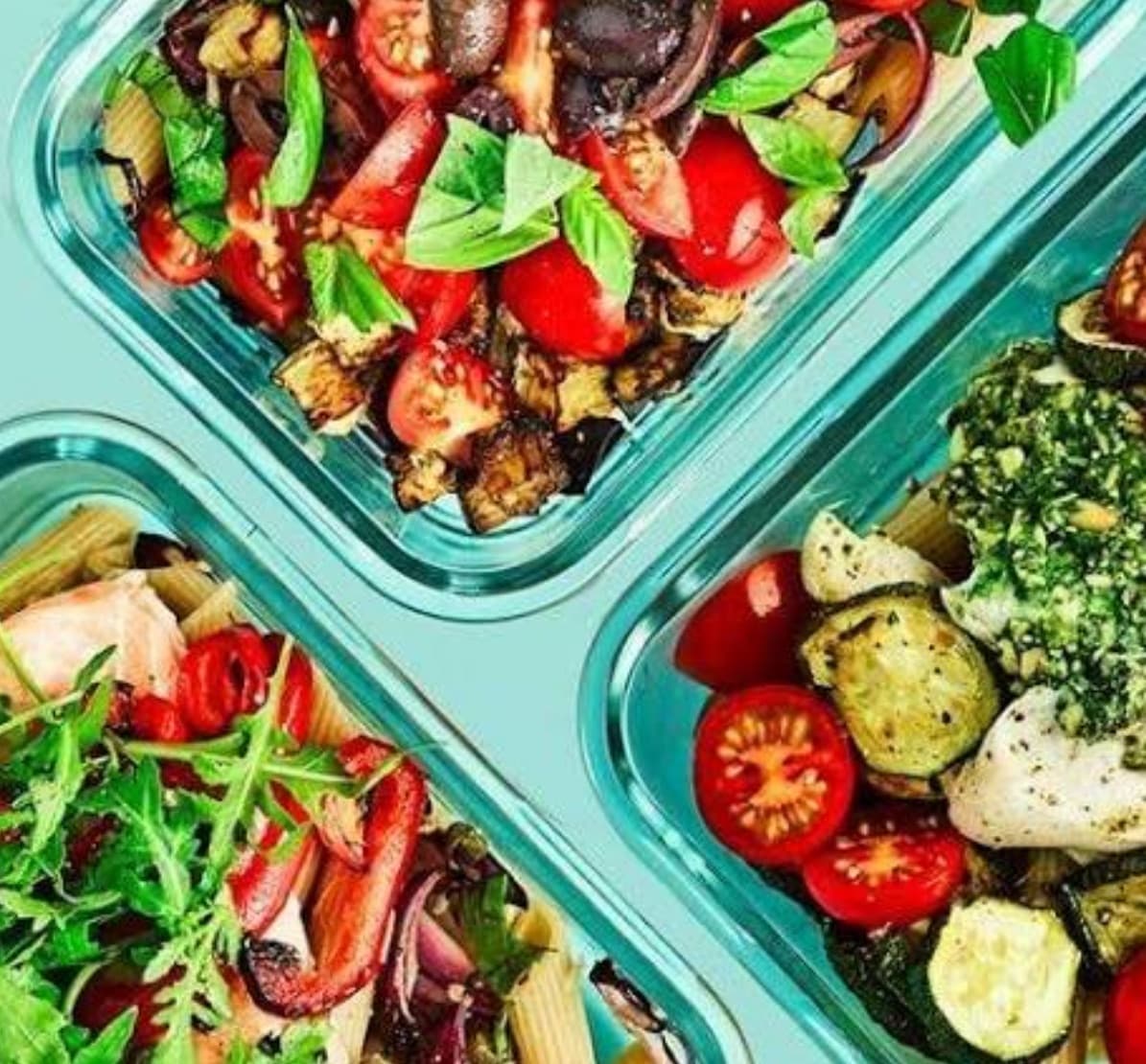 Fresh meals packed in glass containers